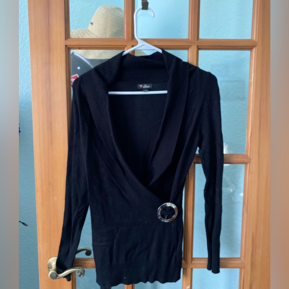 Guess, black V-neck sweater size small